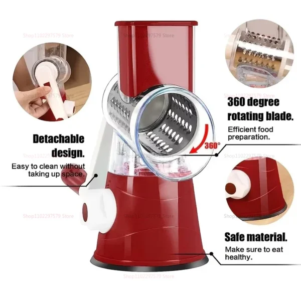 Multifunctional Drum Vegetable Slicer Hand Crank Kitchen Chopper Potato Grater Cheese Grinder with Interchangeable Blades - Image 6