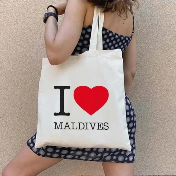 Vintage Retro Summer Beach Holiday Maldives Maldivian Flag Love Heart Shopping Shoulder Canvas Tote Bag Harajuku Work Travel - Image 27