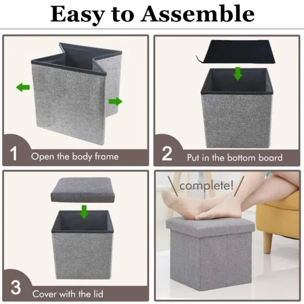 Multifunctional Folding Storage Stool, Foldable Foot Rest Stool, Large Capacity Organizer Stool, Collapsible Storage Ottoman Box - Image 3
