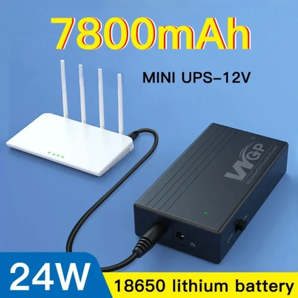 Portable Mini 7800mAh UPS DC Battery Backup for 12V Devices, Ideal for Router, Modem, and WiFi, 2A Output, Compact Design,