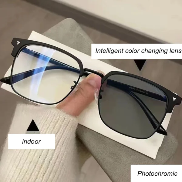 Man Photochromic Colored Glasses Half Frame Anti Blue Light Glasses Eye Protection Ultra Light Eyepiece Computer Goggles - Image 3