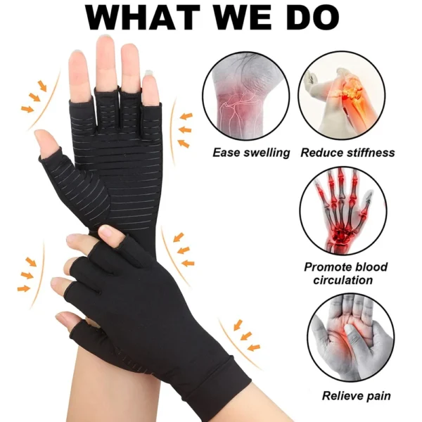 1Pair Copper Arthritis Compression Gloves Women Men Relieve Hand Pain Swelling and Carpal Tunnel Fingerless for Typing - Image 4