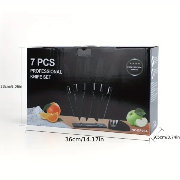 Kitchen knife 7-piece set, black professional stainless steel chef's knife with holder set home rust-proof and sharp meat cutter - Image 6