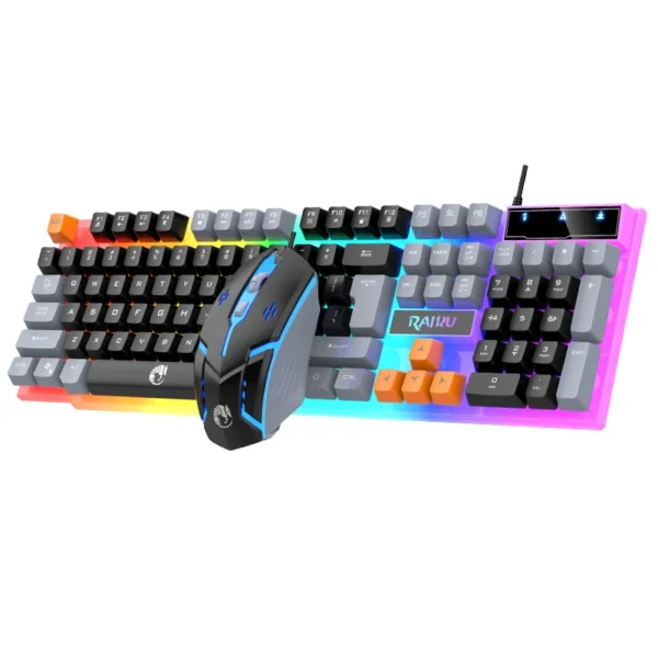 Single keyboard and keyboard mouse RAIKU T26 Three tone Luminous Keyboard Mouse Wired Mechanical Touch Gaming Mouse Keyboard Set - Image 2