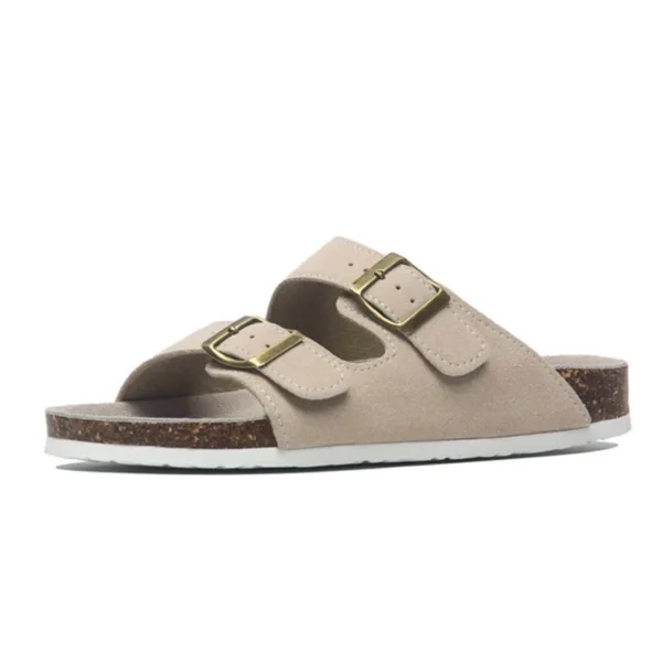 New Summer Men's Cork Slippers Suede Leather Mule Clogs Slippers Man Soft Cork Two Buckle Beach Slides Footwear For Men - Image 7