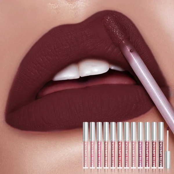 Velvet Matte Lip Glaze Easy To Color Dark Red Matte Liquid Lipstick Waterproof Lasting Moisturizing Brown Lip Gloss Cosmetic 1pc - Image 4
