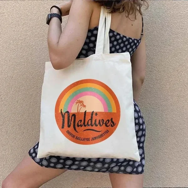 Vintage Retro Summer Beach Holiday Maldives Maldivian Flag Love Heart Shopping Shoulder Canvas Tote Bag Harajuku Work Travel - Image 38