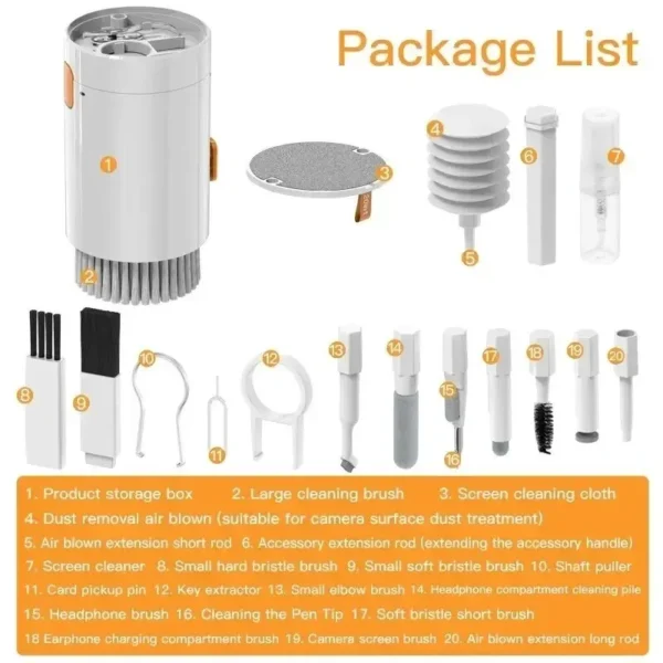 20-in-1 Cleaner Kit Computer Keyboard Brush Earphones Cleaning Pen Screen Cleaning Spray Bottle Cleaning Tools Keycap Puller Set - Image 5