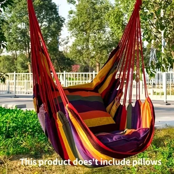 1pc Outdoor Hammock Chair, Canvas Leisure Swing Hanging Chair, Without Pillow And Cushion, Garden Leisure Furniture Hammocks - Image 9