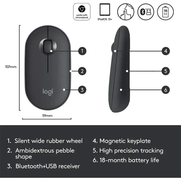 Logitech M350 Silent Wireless Mouse Bluetooth & USB Receiver, Portable Office Mouse with Unifying Technology - Image 6