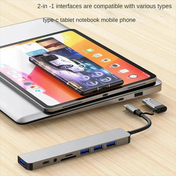 USB C Hub USB Splitter 8 in 1 USB Extender with 4 USB Port 1 USBC Port TF/SD Card Reader Audio Output Compatible for MacBook - Image 5