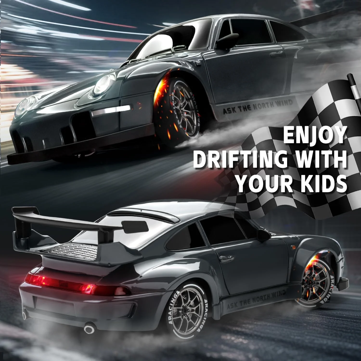 4WD RC Drift Car 2.4GHz 1:24 20KM+/H High Speed Model Remote Control Vehicle with LED Lights Extra Tires Toy Car Adult Kid Gift、 6 4WD RC Drift Car 2.4GHz 1:24 20KM+/H High Speed Model Remote Control Vehicle with LED Lights Extra Tires Toy Car Adult Kid Gift、 - Image 6
