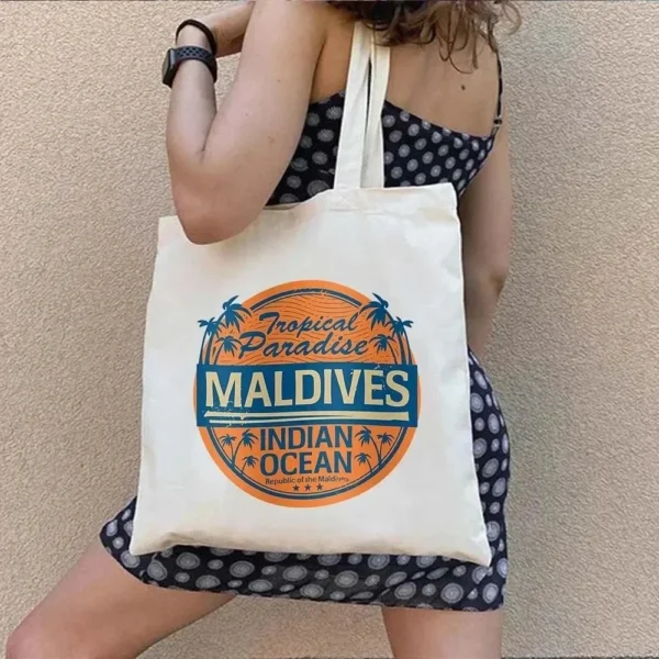 Vintage Retro Summer Beach Holiday Maldives Maldivian Flag Love Heart Shopping Shoulder Canvas Tote Bag Harajuku Work Travel - Image 23
