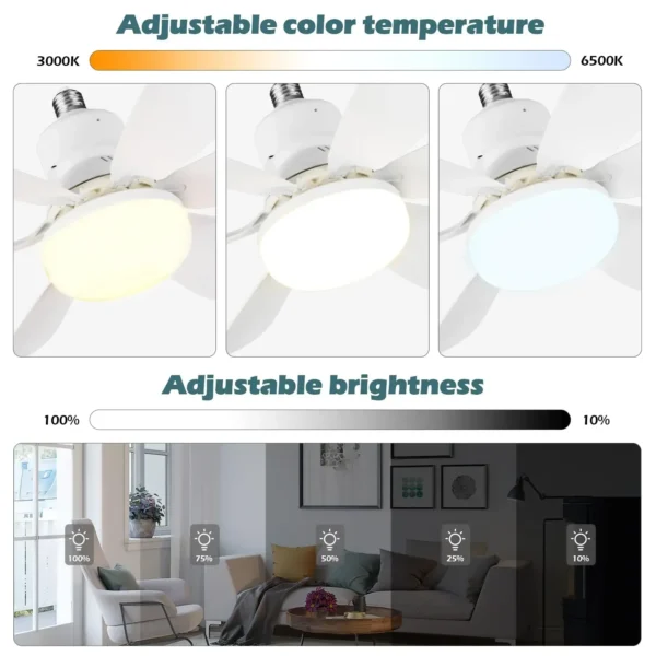 LED 40W ceiling fan light E27 with remote control for dimming, suitable for living room, study, household use, 85-265V - Image 3