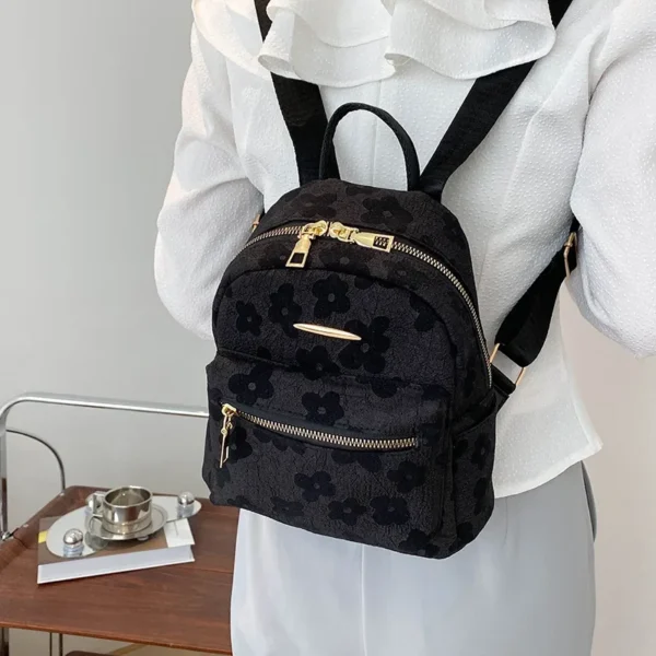 PU Leather Shoulder Mini Small Backpack Multi-Function Ladies Phone Pouch Pack Flower Print Ladies School Backpack Bag for Women - Image 3