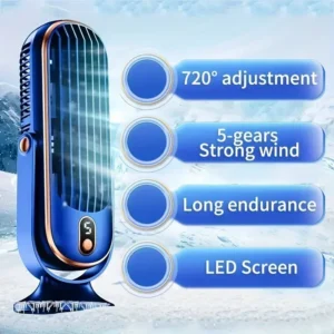 Desktop Tower Fan 720° Strong Air Cooling USB LED Display 5 Speed Adjustment Desktop Tower Fan Home Office Electric Fan Summer