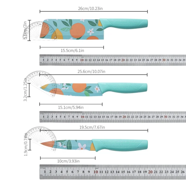 3pcs-set Kitchen Knife Set Stainless Steel Vegetable Knife Fruit Knife Colorful Fruit Print Knife Fruit knife Chef Knife - Image 6