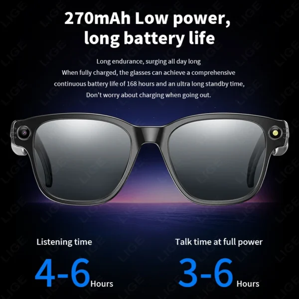 LIGE 800W HD AI Camera Smart Glasses Video Record Bluetooth Call 270mAh Battery Voice Assistant Control Translate Sunglasses New - Image 5
