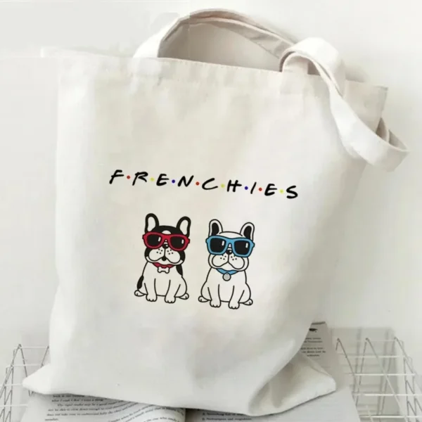 French Bulldog Printed Canvas Tote Bag Cute Cartoon Dog Patterns, Ideal for Daily Use, Stylish Reusable Shoulder Bag - Image 9