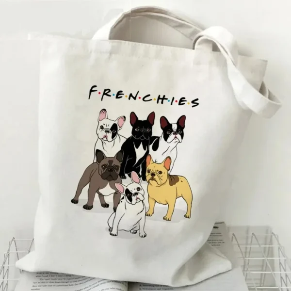 French Bulldog Printed Canvas Tote Bag Cute Cartoon Dog Patterns, Ideal for Daily Use, Stylish Reusable Shoulder Bag - Image 10