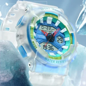 Fairwhale 4370 Trendy Electronic Multifunctional Timing Date Time Stopwatch Semi Transparent Strap Watches for Man Reloj Hombre