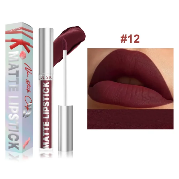 Velvet Matte Lip Glaze Easy To Color Dark Red Matte Liquid Lipstick Waterproof Lasting Moisturizing Brown Lip Gloss Cosmetic 1pc - Image 16