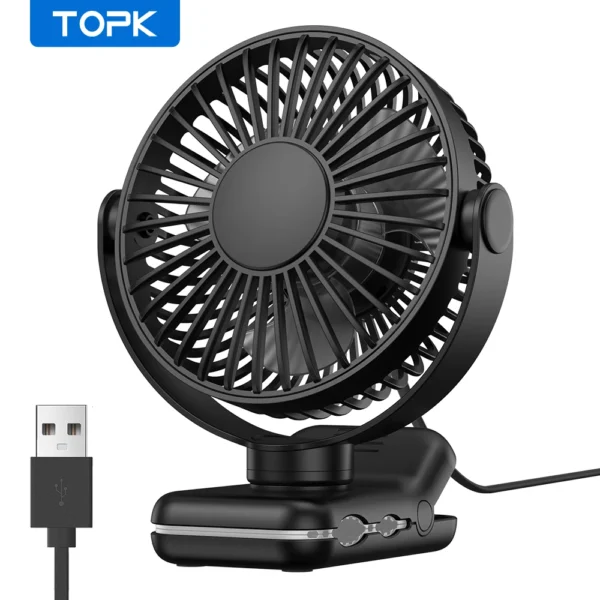 TOPK Mini Portable Clip on Fan,USB Desk Fan,3 Speeds Quiet Wind 720° Rotate Personal Electric Fan,Standing Fans for Room Home - Image 9