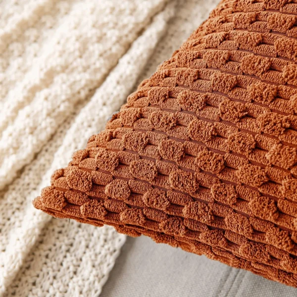 Boho Striped Decorative Throw Pillow Covers, Soft Corduroy Double-sided Fluffy Farmhouse Couch Pillow Covers, Orange 40/45/50CM - Image 4