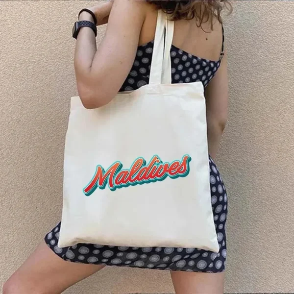 Vintage Retro Summer Beach Holiday Maldives Maldivian Flag Love Heart Shopping Shoulder Canvas Tote Bag Harajuku Work Travel - Image 11