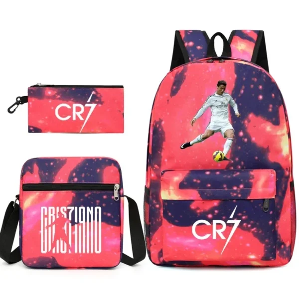 Fashionable CR7 Teenage Children's School Bag Set 3 Pieces Backpack Geometric Pattern Arc Shoulder Strap Versatile Backpack - Image 7