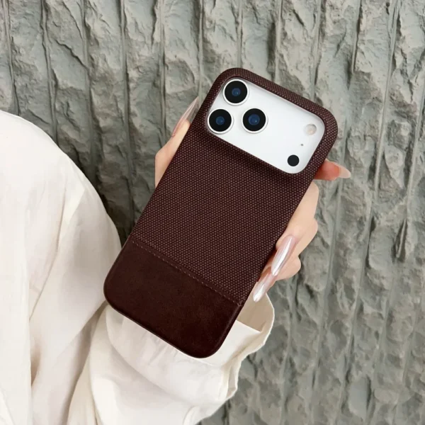 CD Frosted Splicing Leather Woven Pattern Phone Case For iPhone 17 Air 16 15 14 13  Bumper Full Frame Protect Cover - Image 6
