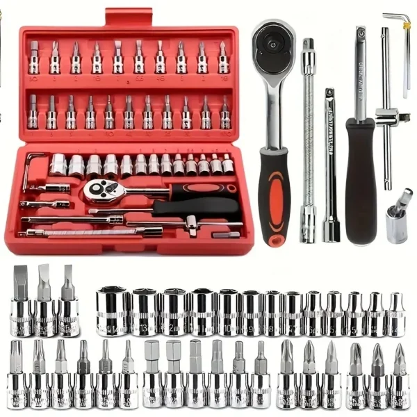 46-piece Auto Repair Combination Ratchet Wrench Toolbox, Auto Maintenance Vehicle-mounted Socket Repair Set Tools Car Repair Kit