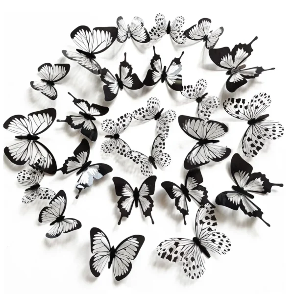 Black White 3D Butterfly Wall Stickers Wedding Decoration Bedroom Living Room Home Decor Butterflies Decals Decals - Image 2