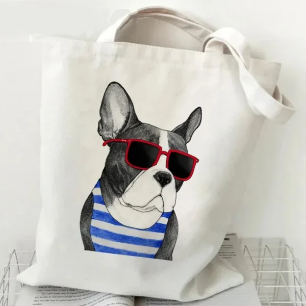 French Bulldog Printed Canvas Tote Bag Cute Cartoon Dog Patterns, Ideal for Daily Use, Stylish Reusable Shoulder Bag - Image 7