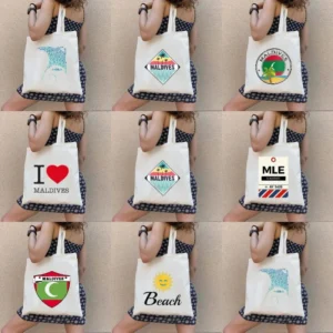 Home 51 Vintage Retro Summer Beach Holiday Maldives Maldivian Flag Love Heart Shopping Shoulder Canvas Tote Bag Harajuku Work Travel