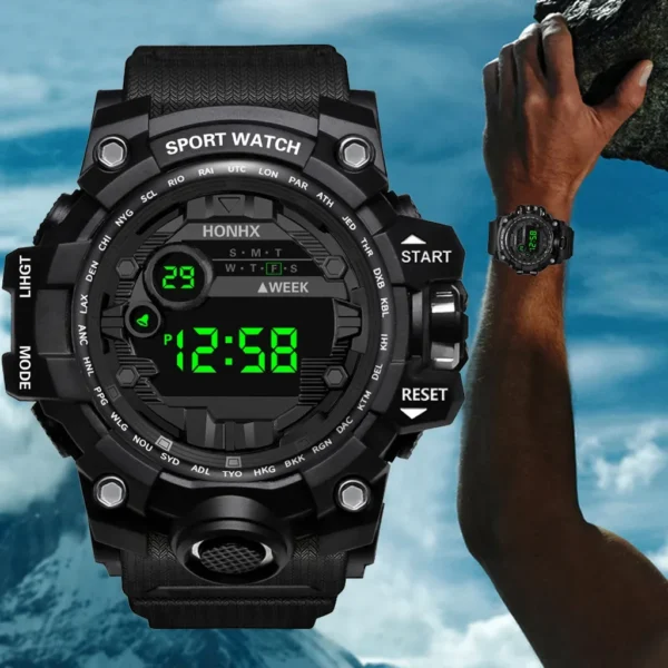 Y12 Men's Watches Big Dial LED Digital Watch Multifunction Men Sports Watch Alarm Clock Stopwatch Fitness Electronic Wristwatch - Image 2