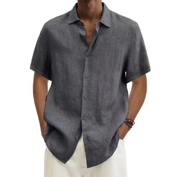 men Cotton Linen Hot Sale Men's Short-Sleeved Shirts Summer Solid Color Turn-down collar Casual Beach Style Plus Size tops - Image 4