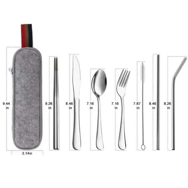 Tableware Reusable Travel Cutlery Set Camp Utensils Set with Stainless Steel Spoon Fork Chopsticks Straw Portable Case - Image 6