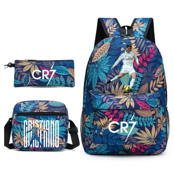 Fashionable CR7 Teenage Children's School Bag Set 3 Pieces Backpack Geometric Pattern Arc Shoulder Strap Versatile Backpack - Image 15
