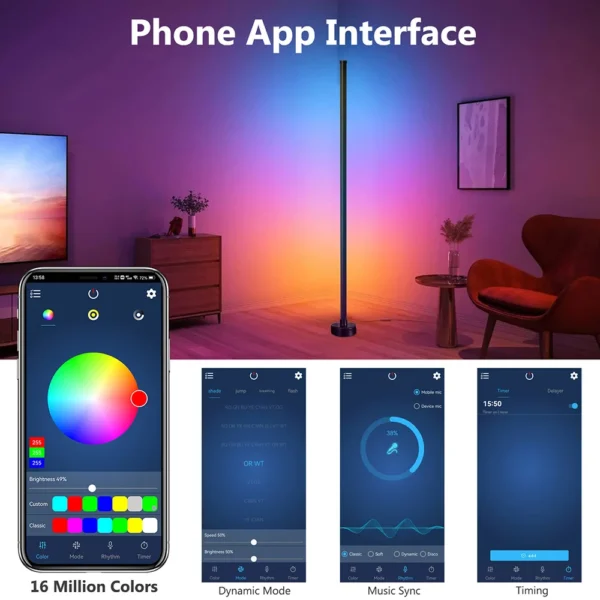 Smart LED Floor Lamp RGB Remote & APP Control Music Sync Corner Lighting Timer Modern Mood Standing Lamp for Living Room Gaming - Image 4