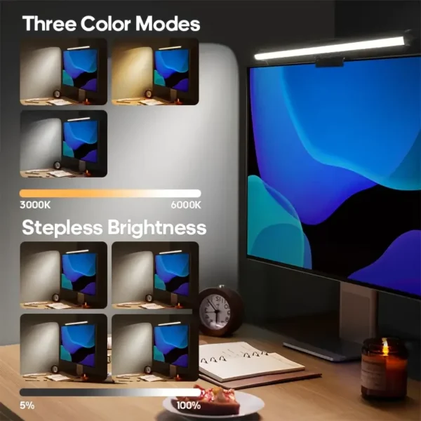 LED Desk Lamp Monitor Light Bar Eye-Care Table Lamp Computer Stepless Dimming Lighting Monitor Screen Light Bar for Work Gaming