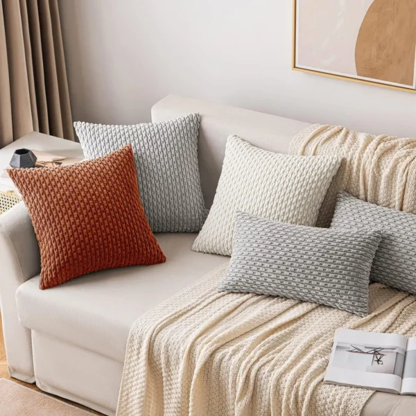 Boho Striped Decorative Throw Pillow Covers, Soft Corduroy Double-sided Fluffy Farmhouse Couch Pillow Covers, Orange 40/45/50CM - Image 3