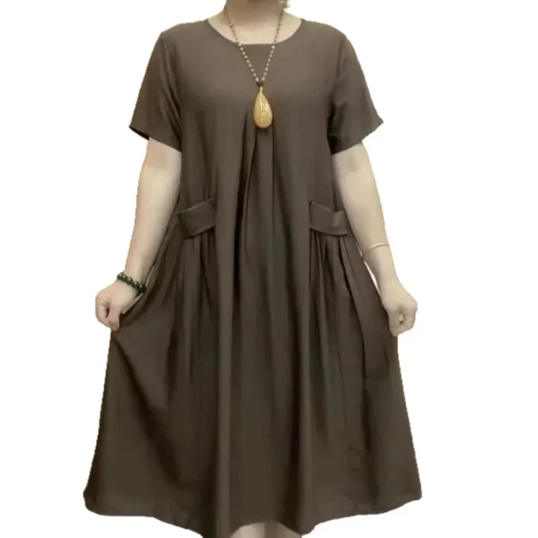 Plus Size Summer Dress for Plump Mothers Short Sleeve A- Line Casual Versatile Age-Defying Slimming Maxi Dress Loose Waist - Image 4
