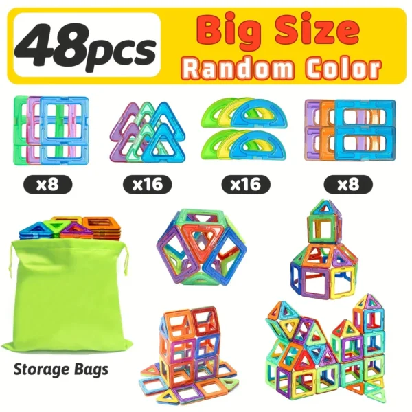 Magnetic Building Blocks DIY Magnets Toys, Big Size STEM Construction Set Toys, Learning Educational Magnet Toys, Random Colors - Image 8