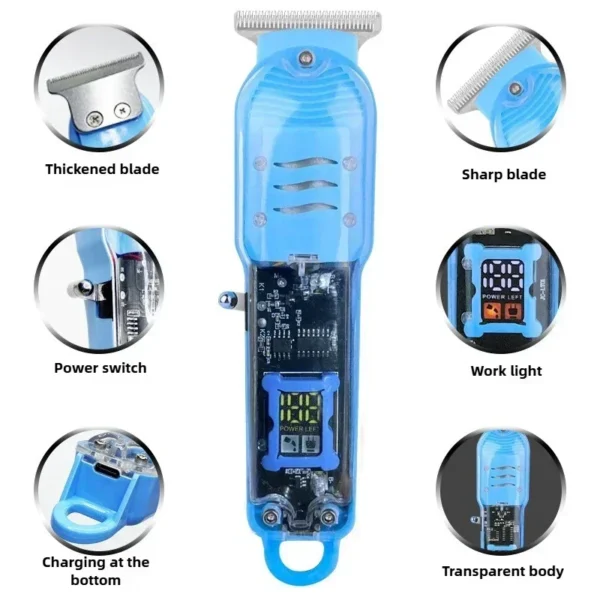 Hair Cut Machine Rechargeable Hair Clippers Transparent Professional Clippers Electric Hair Trimmers Shaver for Men - Image 5