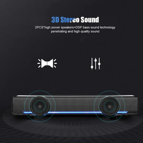 USB Wired Soundbar Music Player Bass Surround Sound Box 3.5mm Input for PC Cellphones - Image 6
