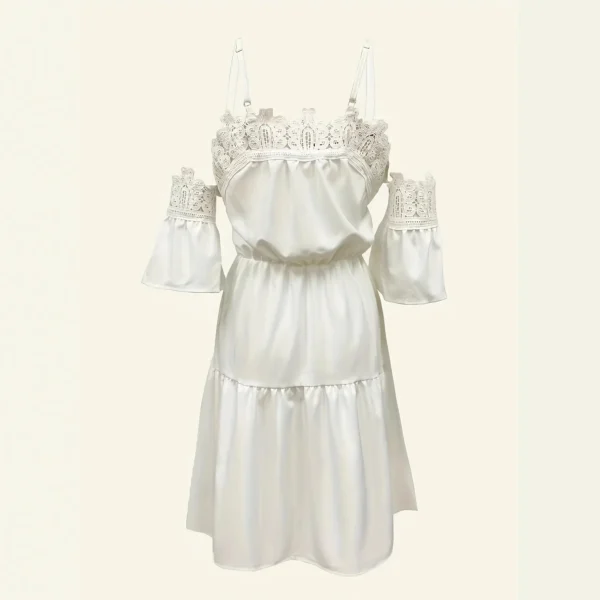 Princess Style Lace Splice Strap Dress Casual Holiday Pure Color Mini Skirt with Pleated Edge Fashionable New Arrival - Image 4