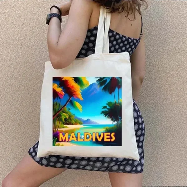 Vintage Retro Summer Beach Holiday Maldives Maldivian Flag Love Heart Shopping Shoulder Canvas Tote Bag Harajuku Work Travel - Image 16