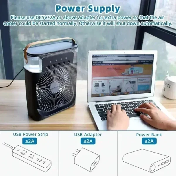 Home - Friendly Portable Fan Air Conditioner: 3 - in - 1 Design with Humidifier USB Electric LED Night Light - Image 6