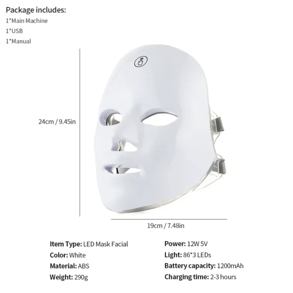 7 Colors Facial LED Mask Rechargeable PDT Photon Therapy Firming and Whitening Skin Beauty Face Machine PDT Treatment Light - Image 6
